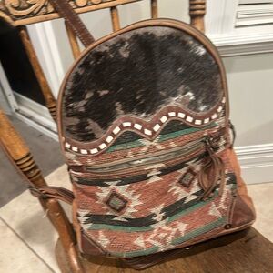 Myra Bag Brown and Green Patterned Backpack